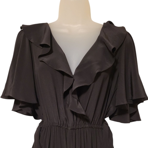 Michael Kors Collection Women’s Silk Jumpsuit Ruffle V-Neck Flutter Sleeve Black - Picture 16 of 16